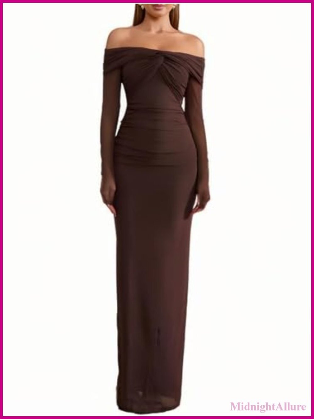 Off Shoulder Long Sleeve Bodycon Maxi Dress Wedding Guest Formal